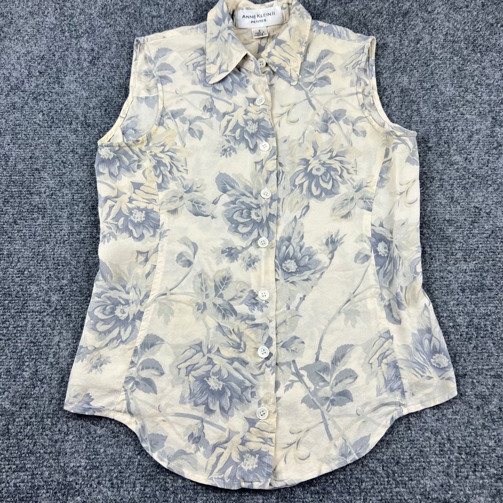 Floral Toile Silk Sleeveless Button Front Blouse Anne Klein II Petites Women 2P